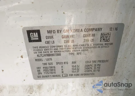 2017 Chevrolet Trax Ls from USA, damaged, VIN KL7CJNSB8HB072888